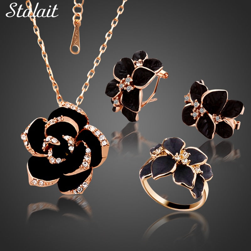 Rose Flower Enamel Jewelry Set