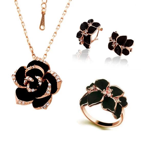 Rose Flower Enamel Jewelry Set
