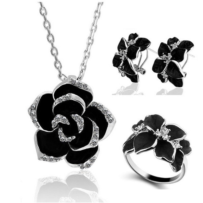 Rose Flower Enamel Jewelry Set
