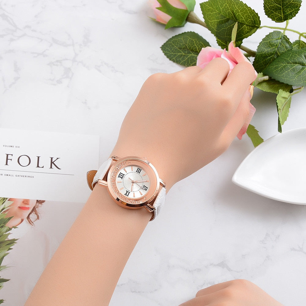 Rhinestone Leather Bracelet Watch