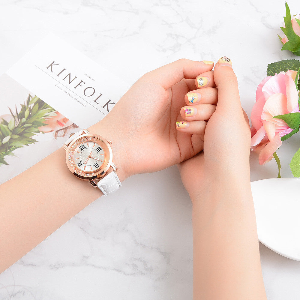 Rhinestone Leather Bracelet Watch