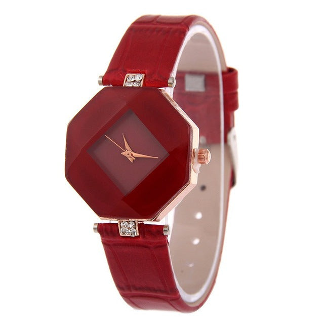 Crystal Leather Quartz Wristwatch
