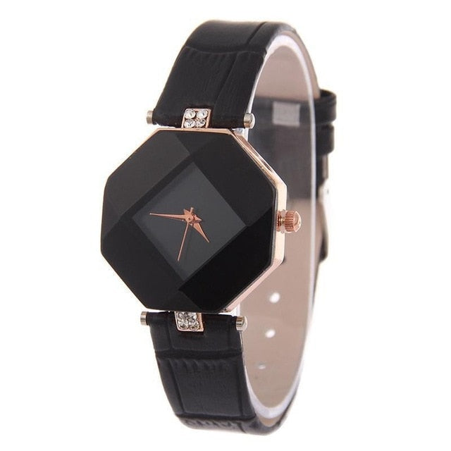 Crystal Leather Quartz Wristwatch