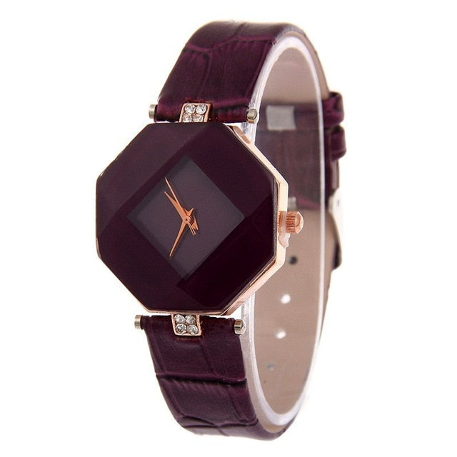 Crystal Leather Quartz Wristwatch