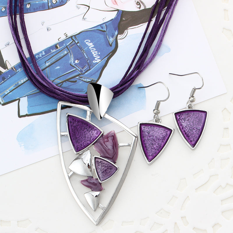Leather Chain Enamel Gem Jewelry Sets