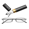 Stainless Steel Frame Resin Reading Glasses  With Tube Case Folding Anti Fatigue Presbyopic Eyeglasses